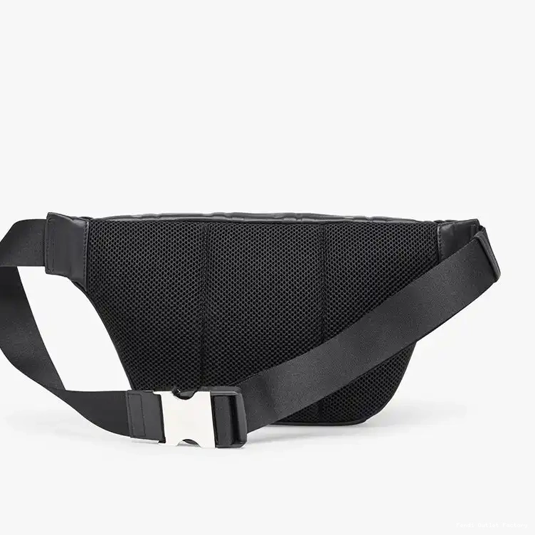 Vintage HOT Bag Nappa Motif Black Fendi Leather FF In Belt 0323